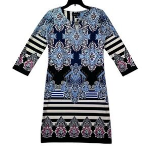 Melissa Paige Mini Dress Womens Size S Paisley Black White Blue Pink